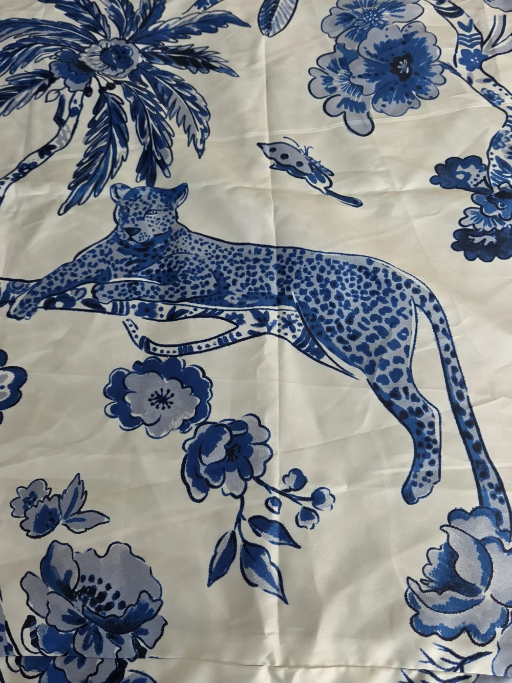 Z Gallerie Reversible Silk Pillow Cover Blue White Leopard Chinoiserie